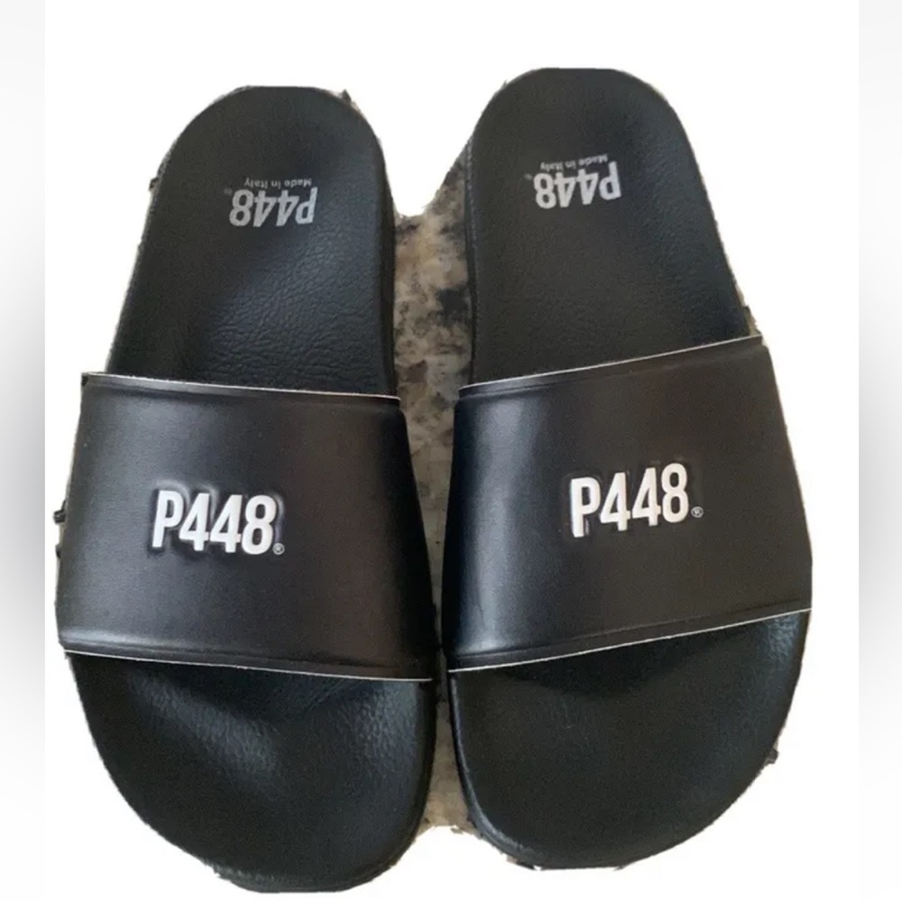P448  Black Womens Slides, Size (37) Women’s  7. EUC.